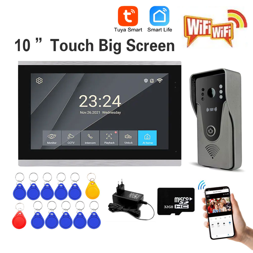 Smart Home Video Doorbell App - Tuya 1080P 10 inç renkli dokunmatik
