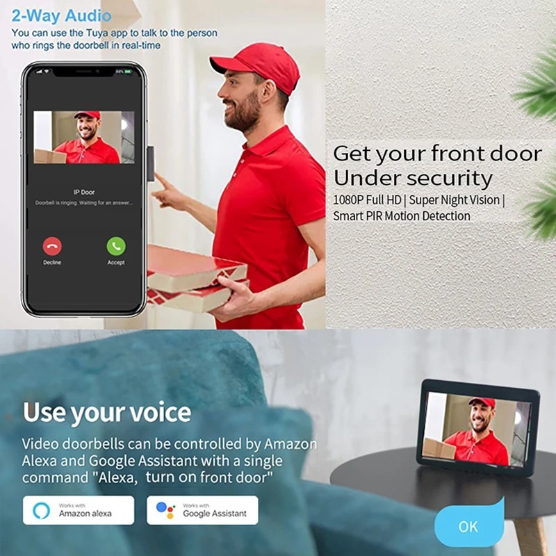 Tuya 1080P Wifi Görüntülü Kapı - Smart Home Video Doorbell App incelemesi ve fiyatı